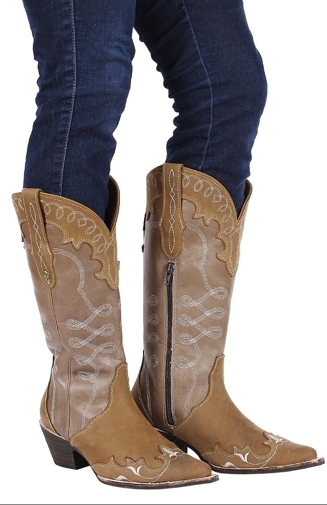 bota cano longo couro feminina