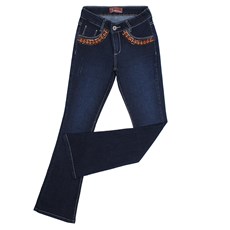 Calça Jeans Feminina Flare Bordada Azul com Elastano Smith Brothers 25581