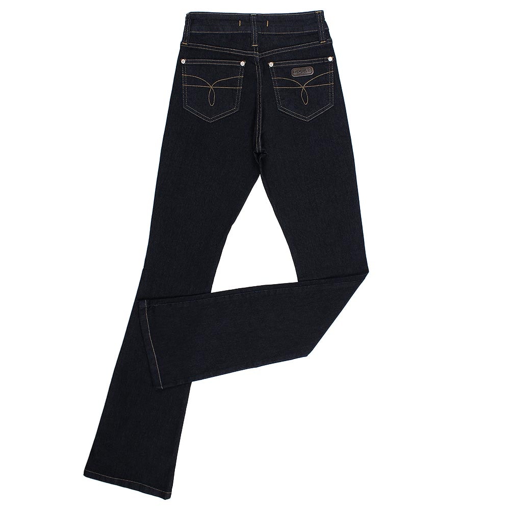 calça jeans flare azul escuro
