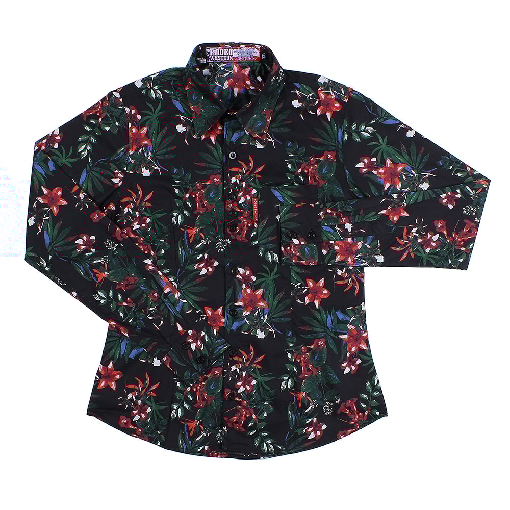blusa preta com estampa floral