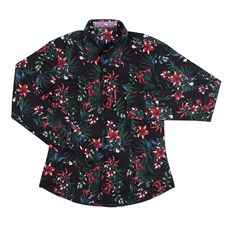 Camisa Manga Longa Feminina Preta Estampa Floral Rodeo Western 26349