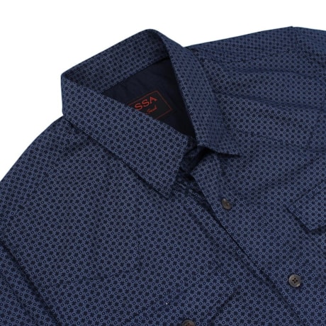 Camisa Masculina Azul Marinho Estampada Manga Longa Tassa
