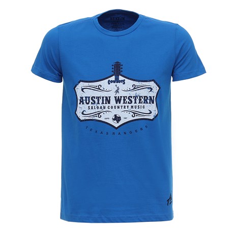 Camiseta Masculina Azul Estampada Austin Western 28024