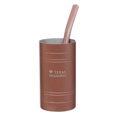 Copo para Tereré Aço Inox Rosé e Bomba com Tela em Inox Texas Diamond 30088