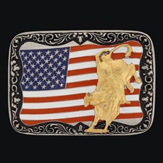 Fivela Montaria em Touro e Bandeira EUA - Sumetal 19132