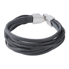 Pulseira Masculina de Couro Preta Cow Way 25155 Pulseira Masculina de Couro Preta Cow Way 25155
